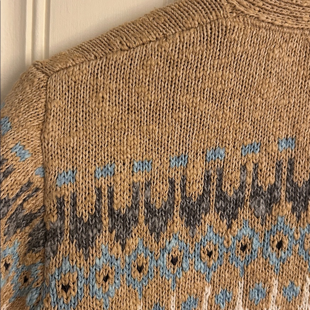 L.L. Bean L Women Cotton Ragg Khaki Open Cardigan SweaterFair Isle Cozy Long EUC - Picture 8 of 11